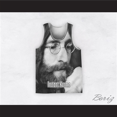 John Lennon 12 Instant Karma Black and White Close Up Basketball Jersey