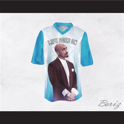 Tupac Shakur Makaveli 6 Life Goes On Light Blue/White Football Jersey