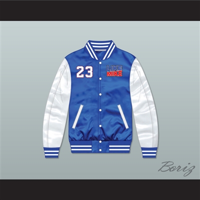 Like Mike 23 Blue/ White Varsity Letterman Satin Bomber Jacket
