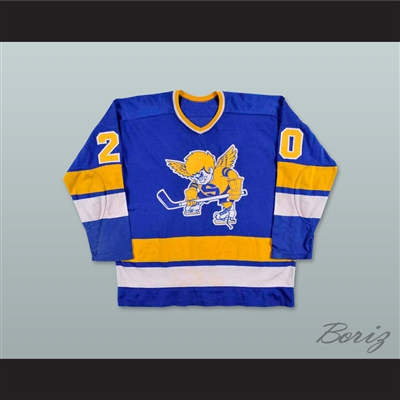 WHA 1974-75 Minnesota Fighting Saints Jack Carlson 20 Blue Hockey Jersey