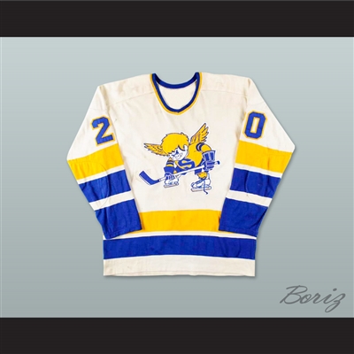 WHA 1975-76 Minnesota Fighting Saints Jack Carlson 20 White Hockey Jersey