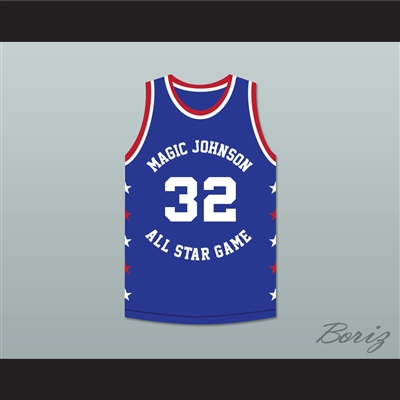 Magic Johnson 32 Magic Johnson All Star Game Blue Basketball Jersey 1986 Midsummer Night's Magic Charity Event