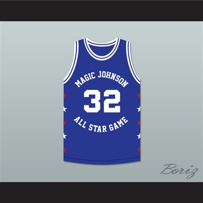 Karl Malone 32 Magic Johnson All Star Game Blue Basketball Jersey 1989 Midsummer Night's Magic Charity Event