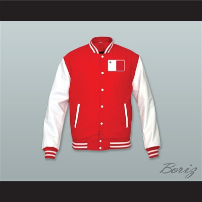 Malta Red Wool and White Lab Leather Varsity Letterman Jacket