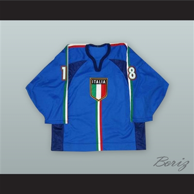 Manuel de Toni 18 Italy National Team Blue Hockey Jersey