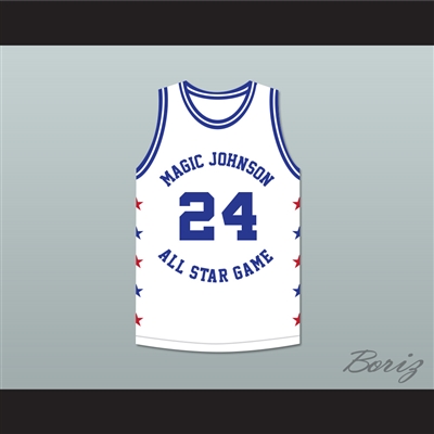 Mark Aguirre 24 Magic Johnson All Star Game White Basketball Jersey 1988 Midsummer Night's Magic Charity Event