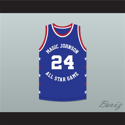 Mark Aguirre 24 Magic Johnson All Star Game Blue Basketball Jersey 1986 Midsummer Night's Magic Charity Event