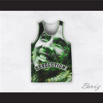 Bob Marley 06 Revolution Green Cannabis Basketball Jersey