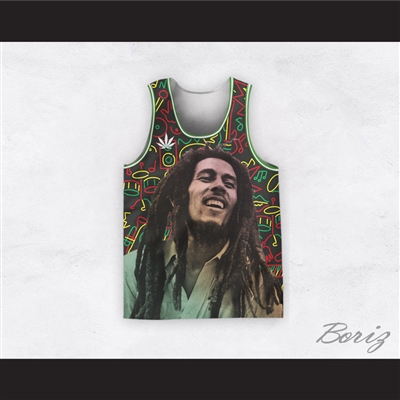 Bob Marley 20 Retro Style Cannabis Music Instruments Line Drawings Basketball Jersey