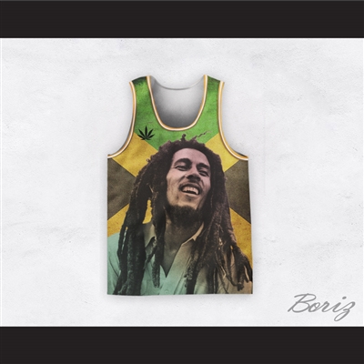 Bob Marley 20 Retro Style Cannabis Jamaican Flag Basketball Jersey