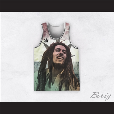 Bob Marley 20 Retro Style Cannabis Striped White Basketball Jersey
