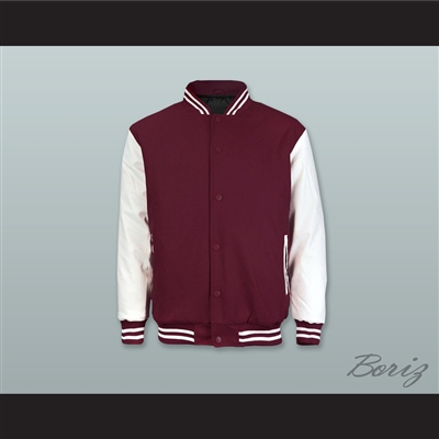 Maroon Wool and White Lab Leather Varsity Letterman Jacket