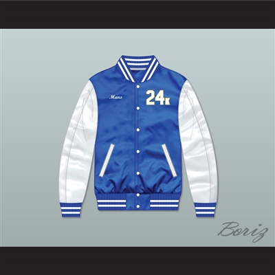 Bruno Mars 24K Hooligans Blue/ White Varsity Letterman Satin Bomber Jacket 1