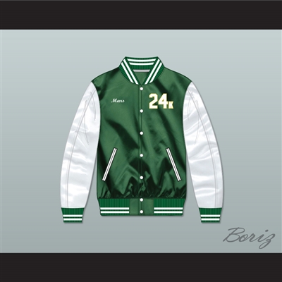 Bruno Mars 24K Hooligans Green/ White Varsity Letterman Satin Bomber Jacket 1
