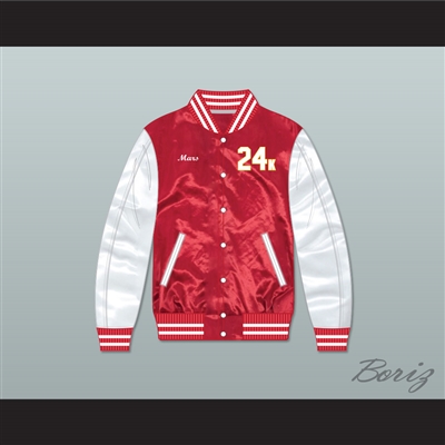 Bruno Mars 24K Hooligans Red/ White Varsity Letterman Satin Bomber Jacket 1