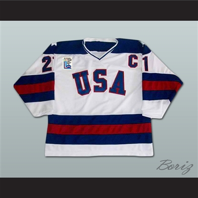 Mike Eruzione 21 USA White Hockey Jersey with Patch