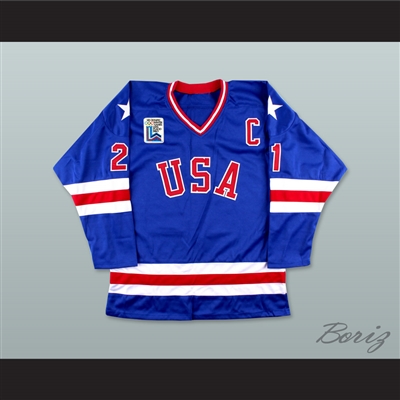 Mike Eruzione 21 USA Blue Hockey Jersey with Patch