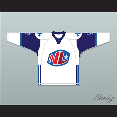 Mike Ludano 9 Le National de Quebec Away Hockey Jersey- Lance et compte (He Shoots, He Scores)