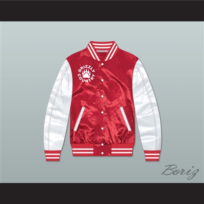 Minnville High School Grizzlies Football Red/ White Varsity Letterman Satin Bomber Jacket