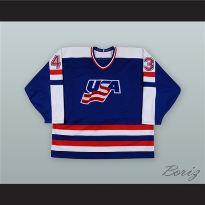 Moe Mantha 43 USA National Team Blue Hockey Jersey
