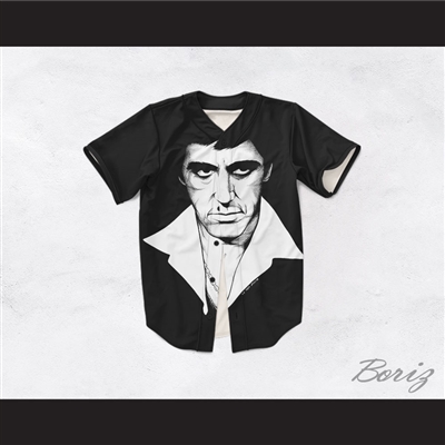 Tony Montana Scarface 20 Black and White Portrait Baseball Jersey