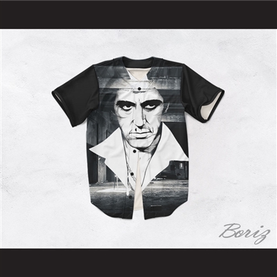 Tony Montana Scarface 20 Black and White Warehouse Baseball Jersey