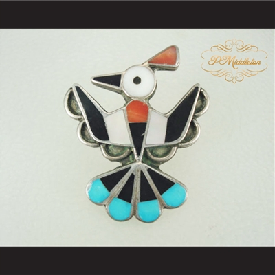 P Middleton Mosaic Inlay Thunderbird Sterling Silver .925 Brooch Pin