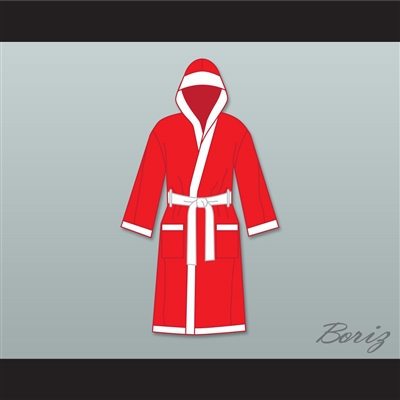 Muhammad Ali Red and White Satin Full Boxing Robe with Hood