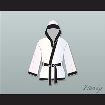 Muhammad Ali White and Black Satin Half Boxing Robe with Hood