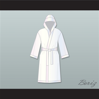 Muhammad Ali White Satin Full Boxing Robe with Hood