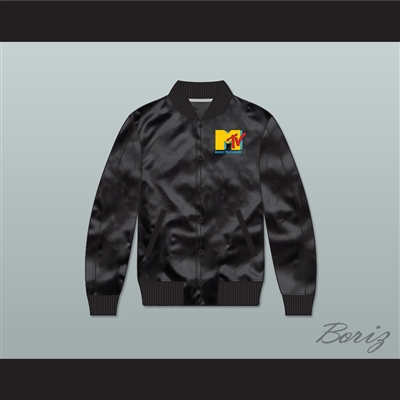 Music Television Black Varsity Letterman Satin Bomber Jacket