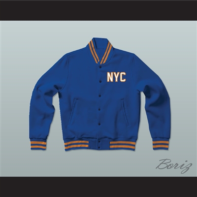New York City NYC Manhattan Blue Letterman Jacket-Style Sweatshirt