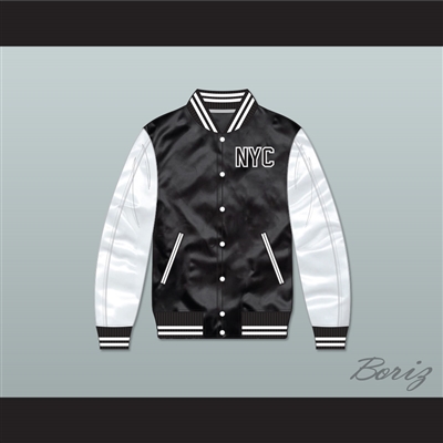NYC Staten Island Black/ White Varsity Letterman Satin Bomber Jacket