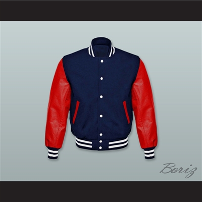 Navy Blue Wool and Red Lab Leather Varsity Letterman Jacket 2