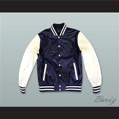 Navy Blue and White Lab Leather Varsity Letterman Jacket