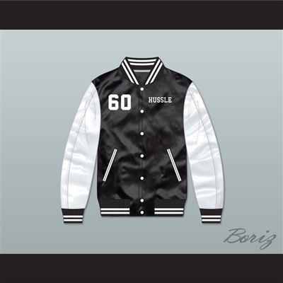 Nipsey Hussle 60 Crenshaw Black/ White Varsity Letterman Satin Bomber Jacket