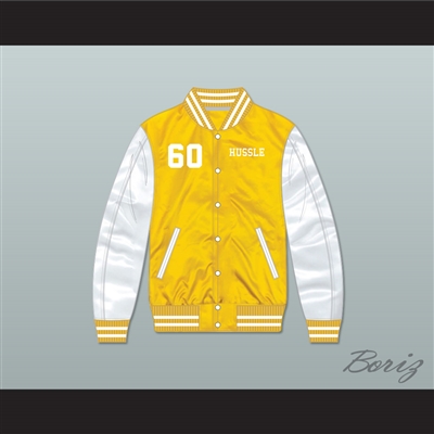Nipsey Hussle 60 Crenshaw Yellow/ White Varsity Letterman Satin Bomber Jacket