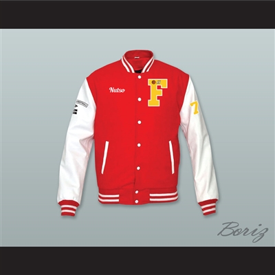 Nutso High School Basketball Red Wool and White Lab Leather Varsity Letterman Jacket