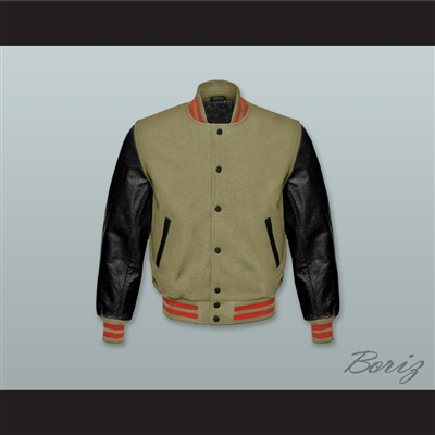 Olive Green Wool and Black Lab Leather Varsity Letterman Jacket