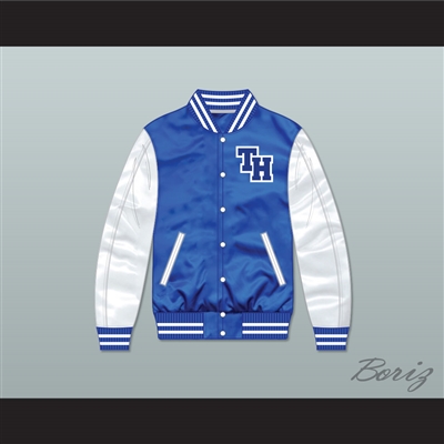 One Tree Hill Ravens High School Blue/ White Varsity Letterman Satin Bomber Jacket