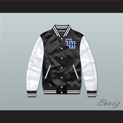 One Tree Hill Ravens High School Black/ White Varsity Letterman Satin Bomber Jacket