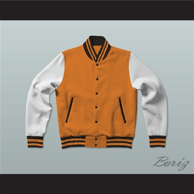 Orange, Black and White Varsity Letterman Jacket-Style Sweatshirt