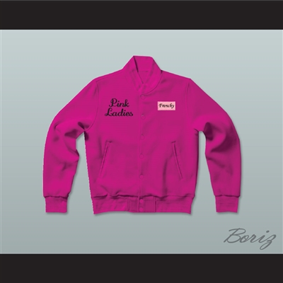 Frenchy Pink Ladies Letterman Jacket-Style Sweatshirt Hot Pink