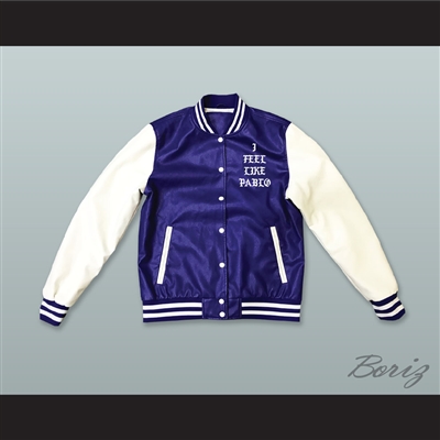 Pablo Escobar I Feel Like Pablo Blue and White Lab Leather Varsity Letterman Jacket