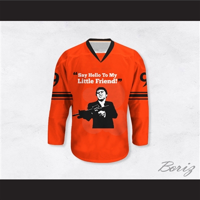 Al Pacino 9 Scarface 'Say Hello To My Little Friend' Orange Hockey Jersey