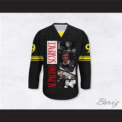 Al Pacino 9 Scarface Movie Scenes Black Hockey Jersey