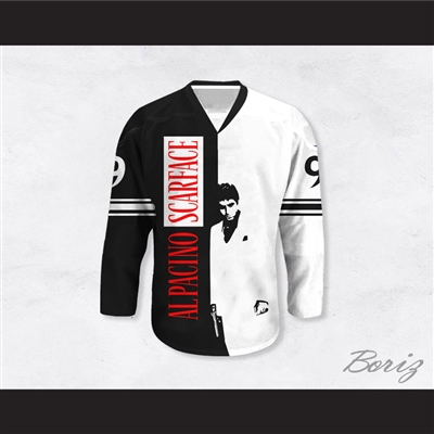 Al Pacino 9 Scarface Black and White Hockey Jersey