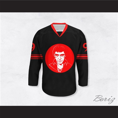 Al Pacino 9 Scarface Illustration Black Hockey Jersey