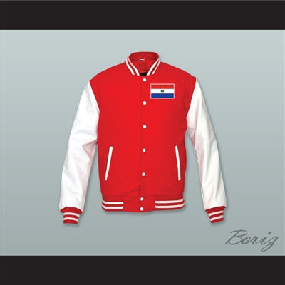 Paraguay Red Wool and White Lab Leather Varsity Letterman Jacket