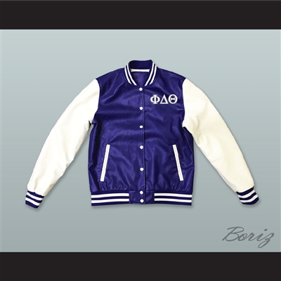 Phi Delta Theta Fraternity Blue and White Lab Leather Varsity Letterman Jacket